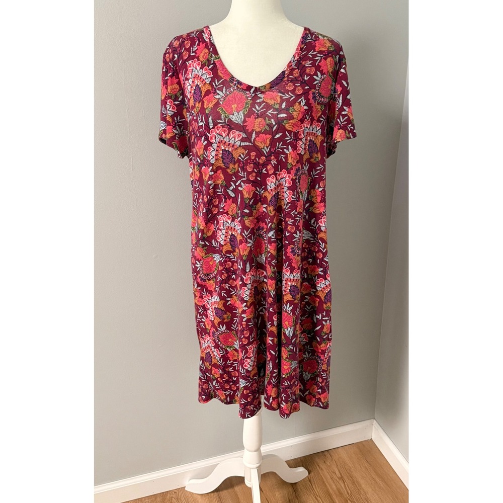 Soft Surroundings Dress Petite Large Burgundy Floral Cotton Jersey Pocket
PL
